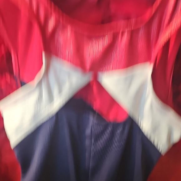 Freestyle Danskin Red and Blue Gymnastics Biketard with Rhinestones Size 10/12 - Picture 7 of 9